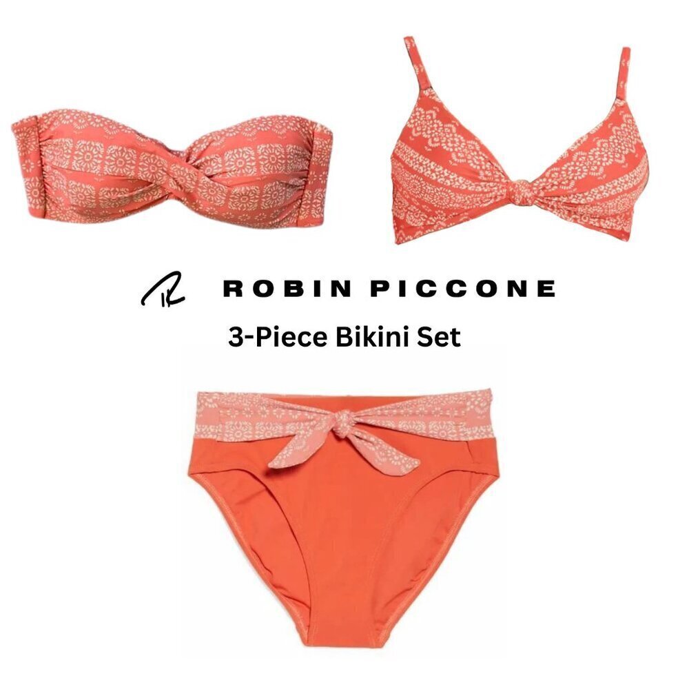 NEW Robin Piccone Isla 3-Piece Bikini Set in Terracotta Sz. M